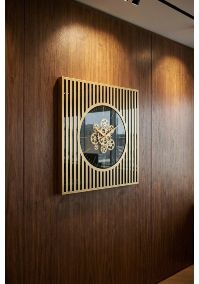 Dekoratif Çarklı Duvar Saati - 64 Cm Gold/siyah