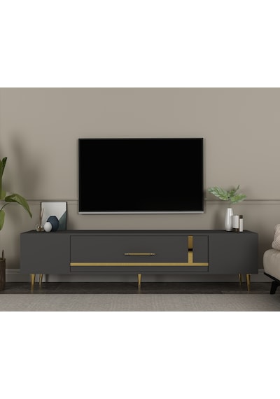 Şuşa Tv Sehpası Tv Ünitesi 150 Cm Antrasit Altın