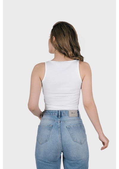 Simala Kadın Şeffaf Askılı Beyaz Kaşkorse Yazlık Şık Body Crop Beyaz