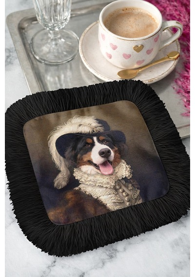 Asil Portre Köpek Saçaklı Servis Kokteyl Peçetesi - Saray Temalı Barok Siyah Bardak Altlığı Mendil Doygun Adaçayı Menekşe Asil Portre Köpek Saçaklı Servis Kokteyl Peçetesi - Saray Temalı Barok Siyah Bardak Altlığı Mendil Doygun Adaçayı Menekşe