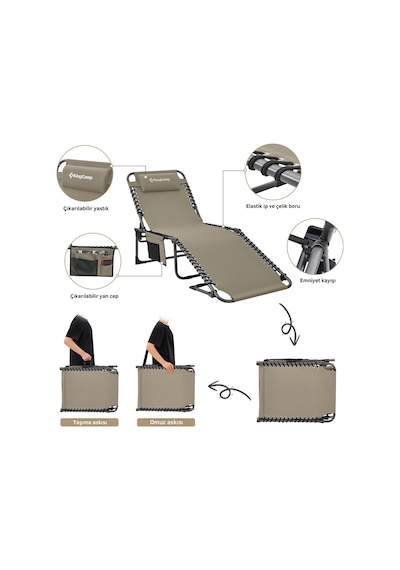 Kingcamp Berlin Classic Comfort Lounge 5 Kademeli Katlanır Şezlong Beige Bej