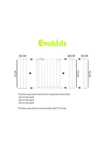Evokids Çift Kilitli Güvenlik Kapı - Uzatma Aparatı - 10 Cm