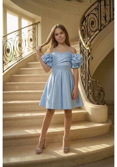 Butikhappykids Kız Çocuk Askılı Bebe Mavi Balon Kollu Monoray Kumaş Abiye Elbise 9-15 Yaş Bebe Mavi Butikhappykids Kız Çocuk Askılı Bebe Mavi Balon Kollu Monoray Kumaş Abiye Elbise 9-15 Yaş Bebe Mavi