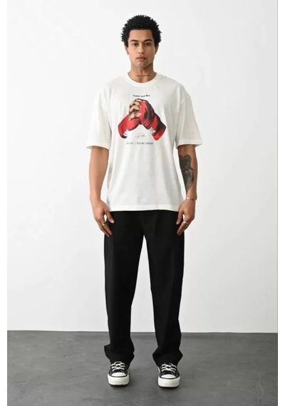 Suma Unisex Oversize Baskılı Beyaz T-shirt - S Beden