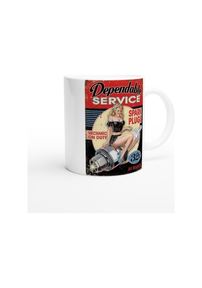Pin-up Bujili Retro Garaj Temalı Kupa Bardak Renkli