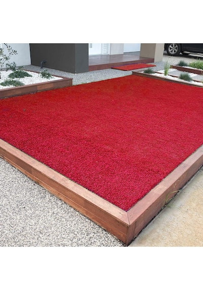 Kesme Suni Yapay Kırmızı Çim Halı 7 Mm Balkon Teras Bahçe Dekoratif Kaymaz 200 x 550