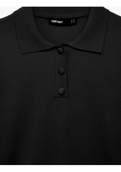 Koton Regular Fit Uzun Kollu Yarım Düğmeli Polo Yaka Triko Kazak Siyah 7wak90281ht