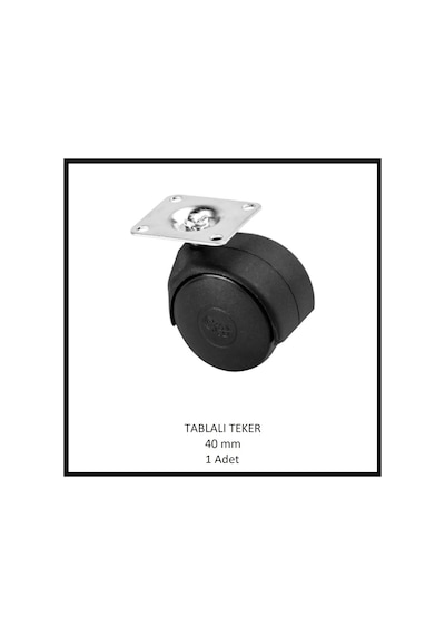Tablalı Mobilya Tekerleği, 40 Mm, Ofis Koltuk, Dolap, Etejer, 360 Derece Döner Siyah