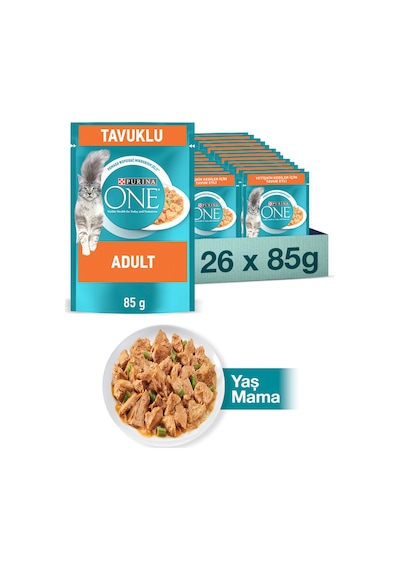 Purına One Adult Tavuk Ve Yeşil Fasulyeli Yaş Yetişkin Kedi Maması 26x85g