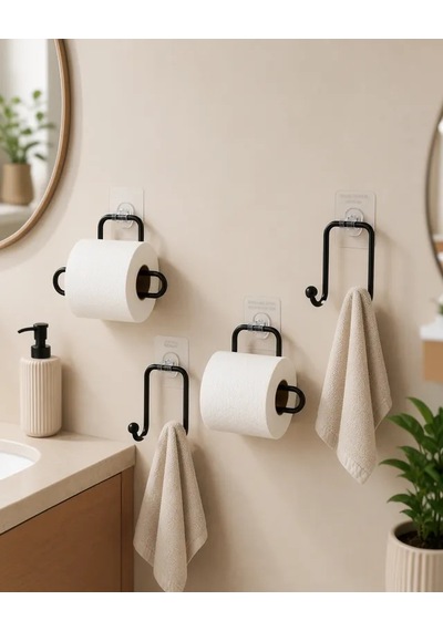 Astraltech Yapışkanlı Banyo Seti 2 Rulo Tutucu 2 Havlu Askılığı Çok Renkli