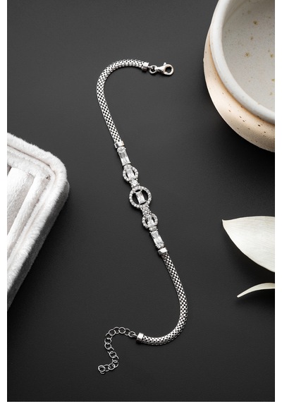 Çekirdekjewelry Işıltılı Zirkon Taşlı 925 Ayar Gümüş Şık Bileklik Gri