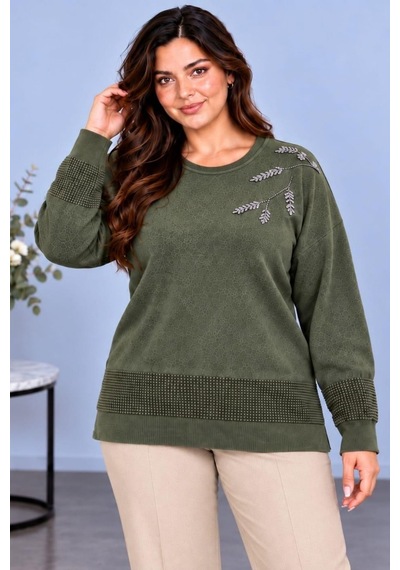 Cedy Denim Cedy Denım Kadın Bisiklet Yaka Dal Yaprak İşlemeli Taş Detaylı Dokulu Triko Kazak C27061 Haki Cedy Denim Cedy Denım Kadın Bisiklet Yaka Dal Yaprak İşlemeli Taş Detaylı Dokulu Triko Kazak C27061 Haki