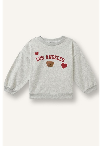 Defacto Regular Fit Bisiklet Yaka Baskılı Kalın Sweatshirt Kız Bebek I1707a526augr421 Gri-gr421