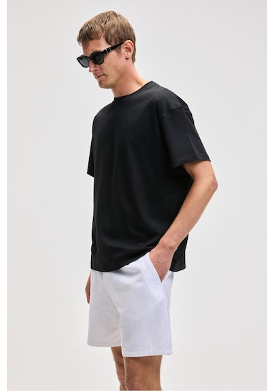 Grimelange FEON Erkek Oversize Geniş Kesim %100 Organik Pamuk Kalın Dokulu Yuvarlak Yaka Siyah T-Shirt