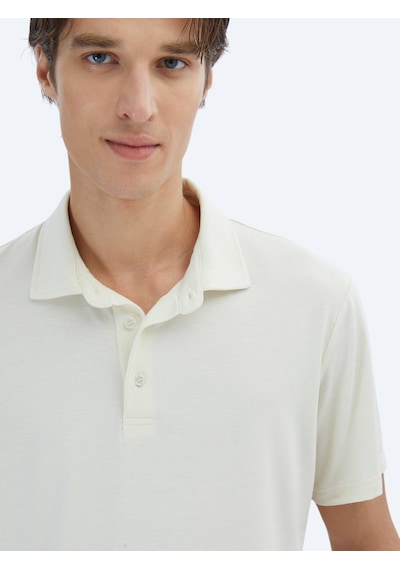 Kip Ekru Düz Çevre Dostu Polo Yaka T-shirt Ekru