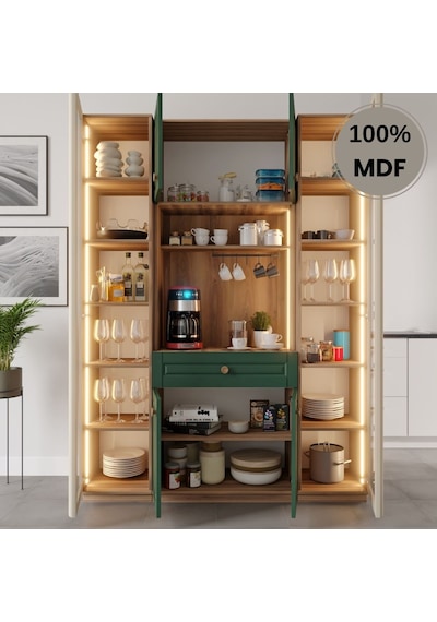 Form Kahve Köşesi Dolabı %100 Mdf Temperli Cam Hazır Mutfak Dolabı Yeşil Form Kahve Köşesi Dolabı %100 Mdf Temperli Cam Hazır Mutfak Dolabı Yeşil