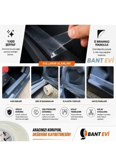 Bant Evi Şeffaf Araç Kapı Eşik Koruma Bandı 8cmx10m İz Bırakmayan Kapı Eşik Kaplama Bandı Diğer