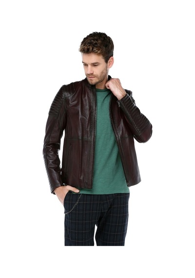 Dericlub E-1083 Gerçek Deri Erkek Mont-Bordo