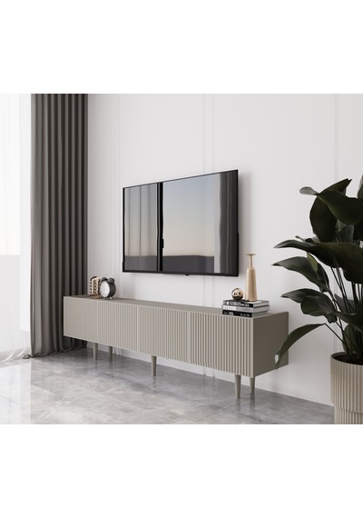 Capella Kumtaşı Rengi Mdf 4 Kapak Ahşap Ayaklı 180 Cm Tv Ünitesi