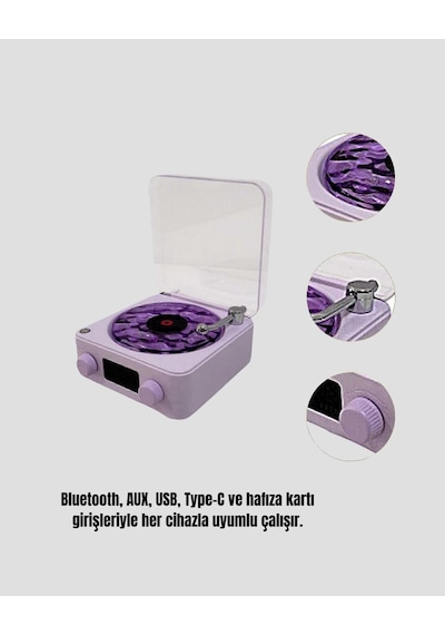 Retro Pikap Hoparlör Bluetooth Aux Usb Type-c Projektörlü 360 Sesli Taşınabilir Mh-hs2803-4377