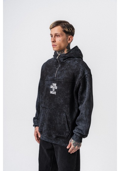 Respire Erkek Create Baskılı Kapüşonlu Oversize Hoodie Siyah