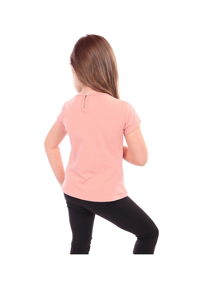 Toontoy Kids Toontoy Kız Bebek Baskılı Bisiklet Yaka Kısa Kollu Tişört - Yırtmaçlı Mercan
