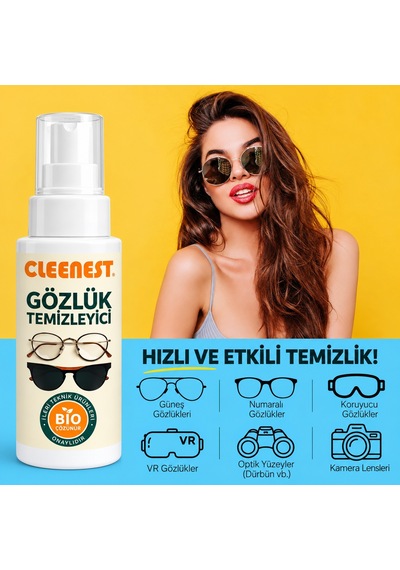Cleenest Gözlük Ve Ekran Temizleme Seti 50 Ml Nazik Solüsyon & Yumuşak 15 X 18 Cm Kaşmir Mikrofiber Bez İle Iş