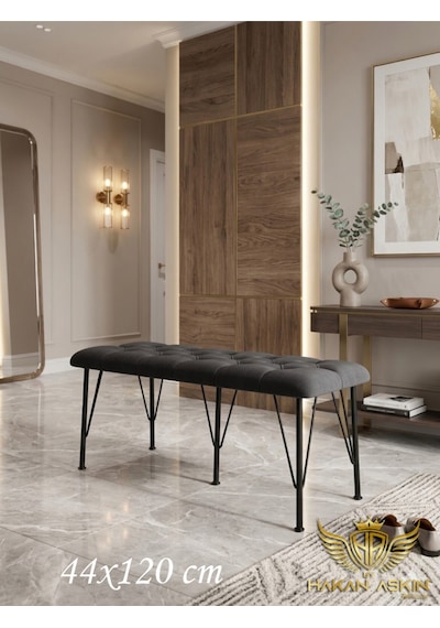 By Hakan Aşkın Metal Ayaklı 120 Cm %100 Mdf Babyface Puf & Bench Tekli Koyu Füme - Koyu Gri