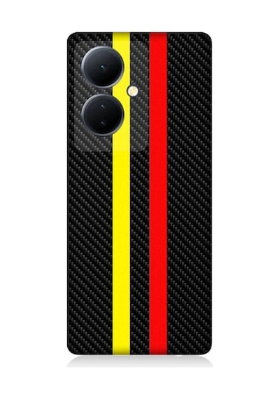 Vivo V29 Lite Uyumlu Sarı Kırmızı Karbon Motif Desenli Silikon Kılıf