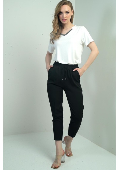 By Saygı Kadın Beli Lastikli Yandan Cepli Havuç Paça Pantolon-40798 Siyah