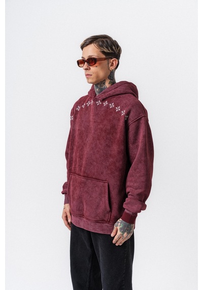 Respire Erkek Muse Baskılı Yıkamalı Kapüşonlu Oversize Hoodie Bordo