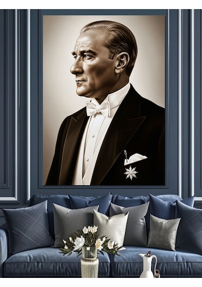 Atatürk Smokinli Profil Portresi Dekoratif Kanvas - Mdf Ahşap Tablo