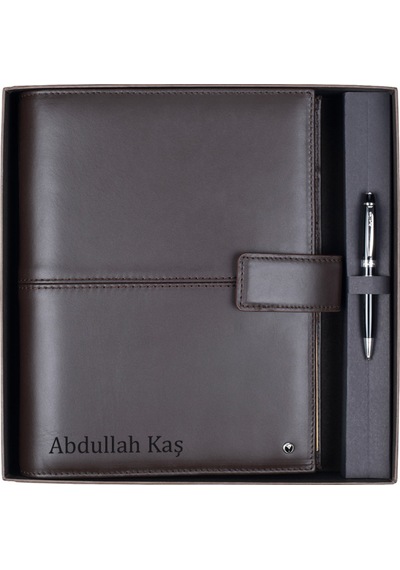 İsme Özel Scrikss Mini Pen Siyah & A5 Ajanda Soft Kahverengi