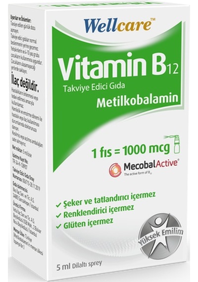 2 X Wellcare Vitamin B12 Metilkobalamin 1000Mcg 5Ml Sprey