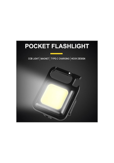 Mini Led Anahtarlık El Feneri Flash Mıknatıslı Su Geçirmez Şişe Açacaklı Kamp Işık Güçlü Parlak Sıyah