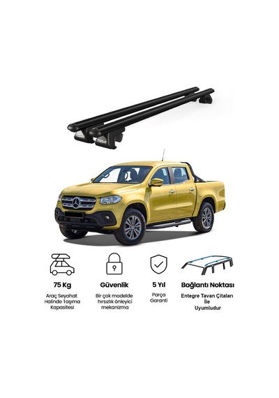 Venüs Mercedes-benz X Class 2017-2020 Uyumlu Siyah Ara Atkı Port Bagaj Tavan Barı