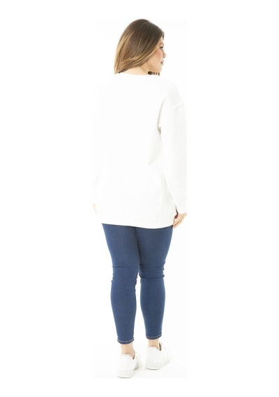 Şans Kadın Büyük Beden Kemik İçi Şardonlu İki İplik Ön Baskılı Sweatshirt 65n37158-kemik Kemik
