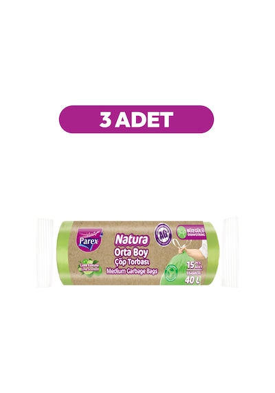 Natura Büzgülü Çöp Torbası 15'li Orta Boy 55 X 60 Cm Üçlü Paket