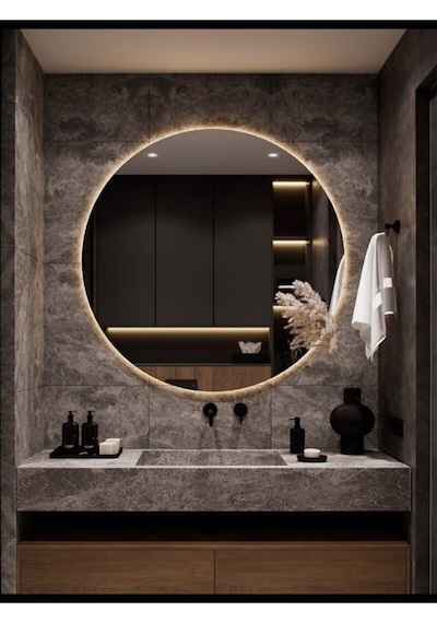 Nuun Dekor 90 Cm Günışığı Ledli Yuvarlak Banyo Aynası Dekoratif Ayna - Trafolu Şeffaf