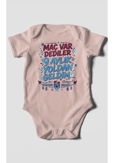 Morivokids Maç Var Dediler Yazılı Kısa Kollu Bebek Body %100 Pamuk Pastel Pembe