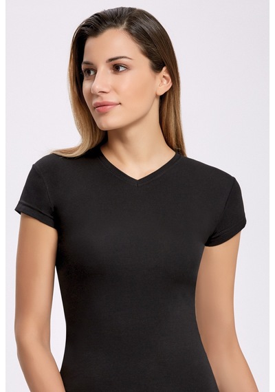 Markapia Kadın Likralı V Yaka Kadın T-shirt 5 Adet Siyah