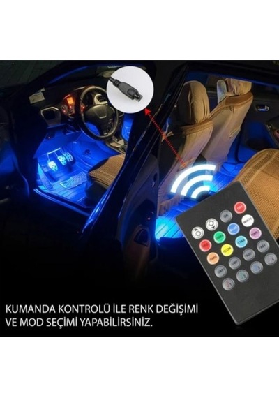 Ahmet Otomotiv Ayak Altı Led Rgb Işık Araç Içi Ve Ev Aydınlatma Sese Duyarlı 12 Led Usb Girişli