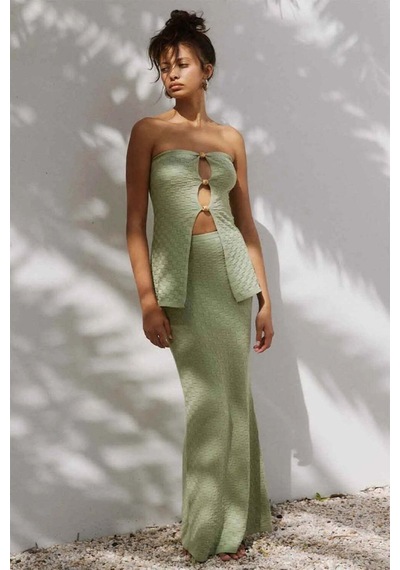 Aymer Wataya Top - Strapless, Pamuklu, Şık Tasarım Ve Maxi Etekle Tamamlayıcı Yeşil