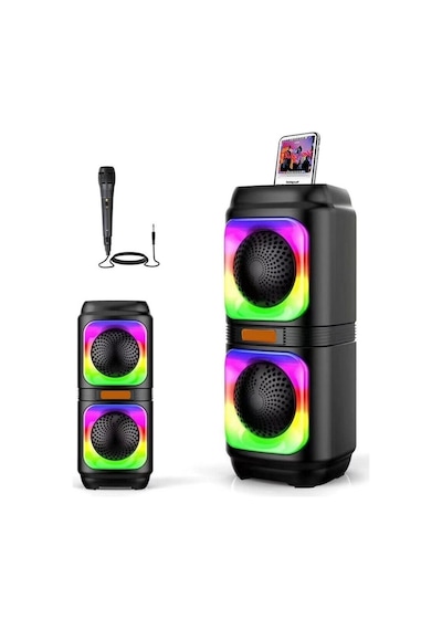 Bls-48 Taşınabilir Mikrofonlu Hoparlör Rgb Işıklı Bluetooth Parti Hoparlör