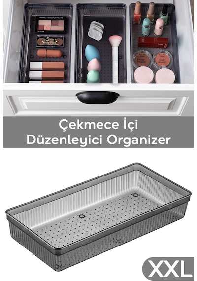 Modüler Çekmece İçi Düzenleyici - Banyo Makyaj Takı Organizer Ofis Düzenleyici 30,5 X 15 Cm Antrasit