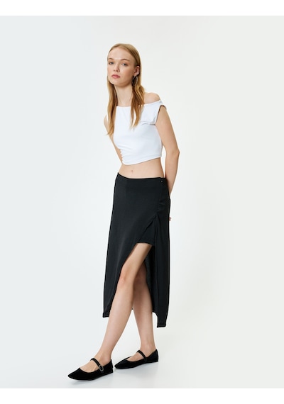 Koton Midi Etek Yırtmaç Detaylı A Kesim Slim Fit Beli Lastikli Siyah 4sal70015ıw Siyah