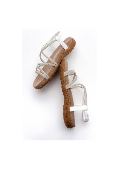 Luvishoes Ever Beyaz Taşlı Kadın Sandalet Beyaz