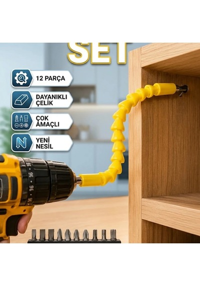 Akrobat 12 Parça Bits Vidalama Uç Seti Esnek Tasarım Dayanıklı Çelik