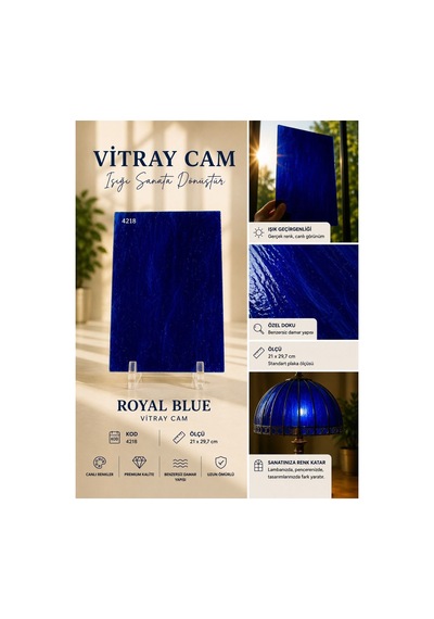 Dekoratif Vitray Cam Kraliyet Mavisi Damarlı 21x29,7 Cm