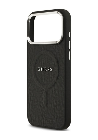 Apple Uyumlu iPhone 17 Pro Max  Kılıf Guess Lisanslı M-safe Özellikli Klasik Yazı Logolu Pu Kapak Siyah Siyah